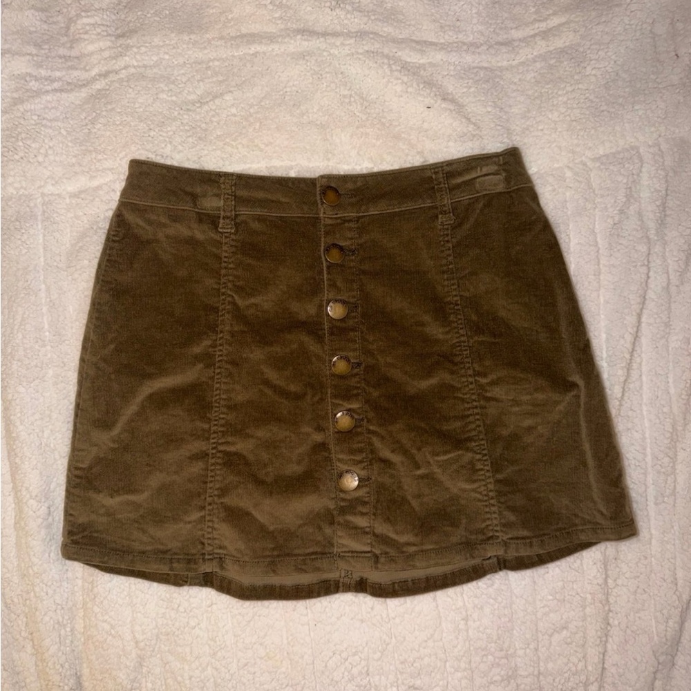 Green Corduroy Button-Front Skirt